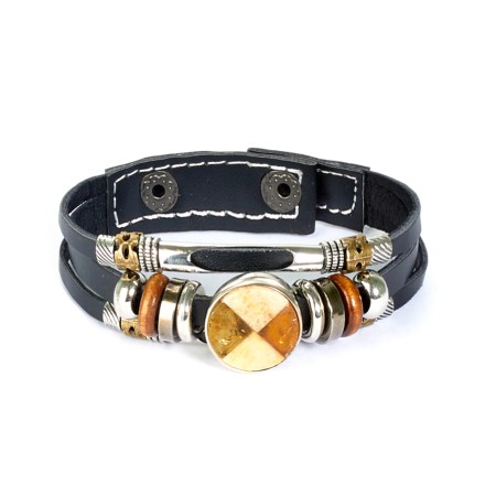 Браслет &quot;Трио&quot; из Янтаря на кожаном ремешке (в ассортименте) купить
