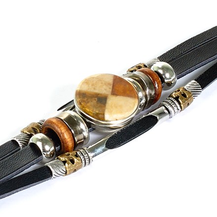 Браслет &quot;Трио&quot; из Янтаря на кожаном ремешке (в ассортименте) купить