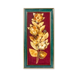 Панно-мини &quot;Три розы на стебле&quot;, Янтарь, бордовый бархат