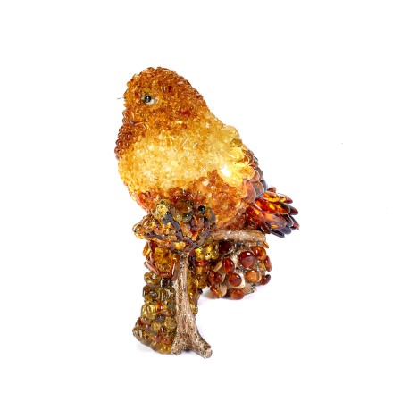 Птичка на ветке с шишкой Янтарь/полистоун купить