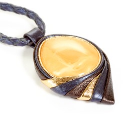 Колье &quot;Дуэт&quot; из Янтаря и нат кожи
